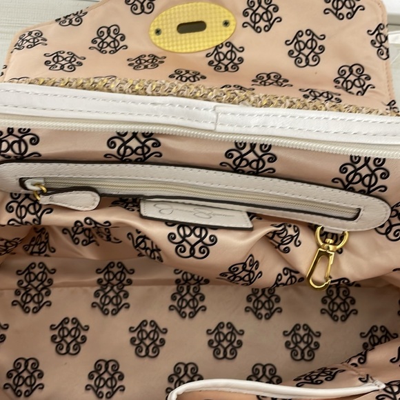 Jessica Simpson Darla Tan Cream Shoulder Bag Straw 3 Inside Pockets Zip Latch - Picture 4 of 5